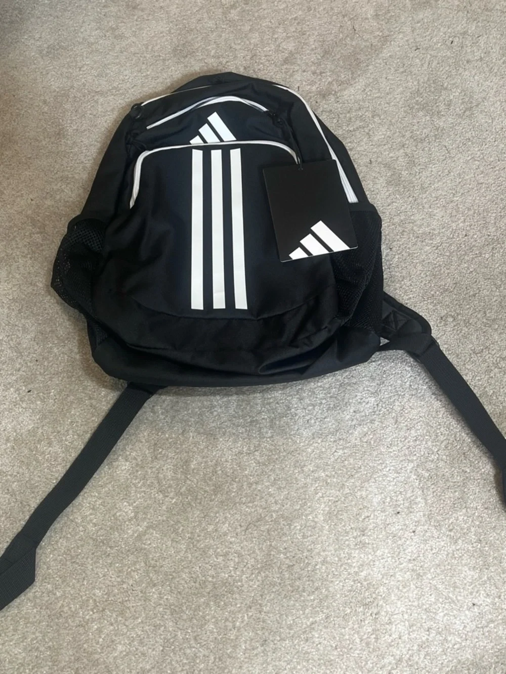 adidas Black Backpack with White Stripe Accents